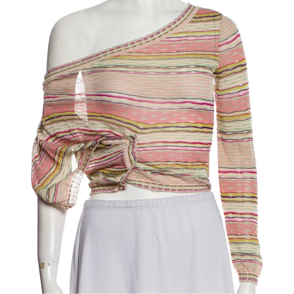 Striped One-Shoulder Top - Pink and Cream